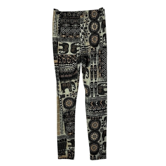 Boutique Kathy Cream & Brown Elephant Printed Soft Pull On Leggings OS - Picture 2 of 3